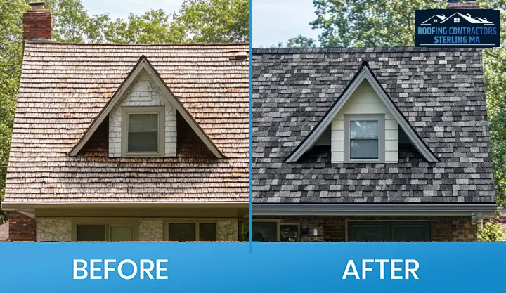 Sterling MA roofing contractor replacing damaged roof shingles with durable materials.