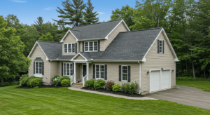 Home in Sterling, MA with a new asphalt shingle roof, showcasing modern curb appeal.