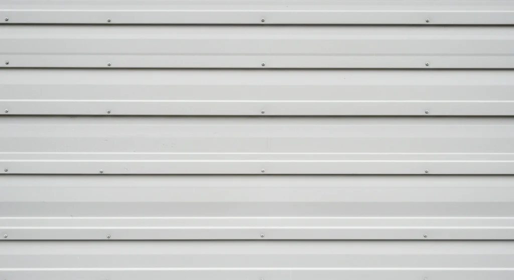 Close-up of light grey aluminum siding with a smooth, sleek appearance.